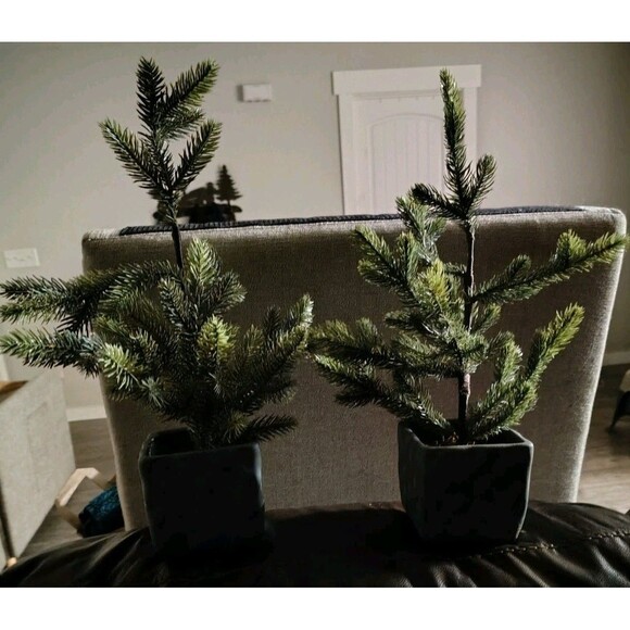 Unbranded Other - Artificial Topiary Christmas Trees Set of 2 Undecorated Green Plastic Potted